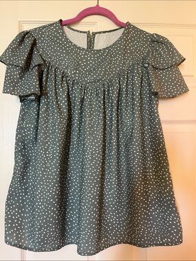 Women’s Sage Green Dot Ruffle Sleeve Blouse